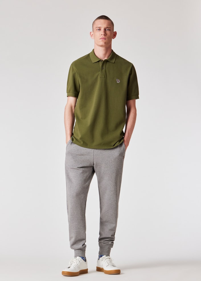 Model View - Khaki Organic Cotton Zebra Polo Shirt Paul Smith