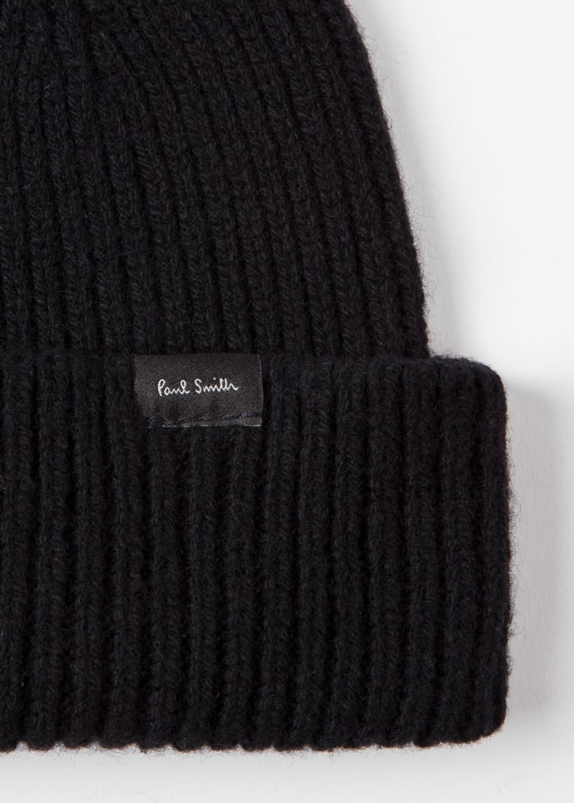 Detail View - Black Cashmere-Blend Beanie Hat Paul Smith