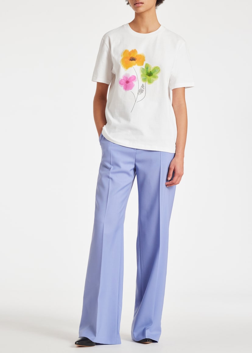 Model View - Women's White 'Brushed Poppies' T-Shirt Paul Smith