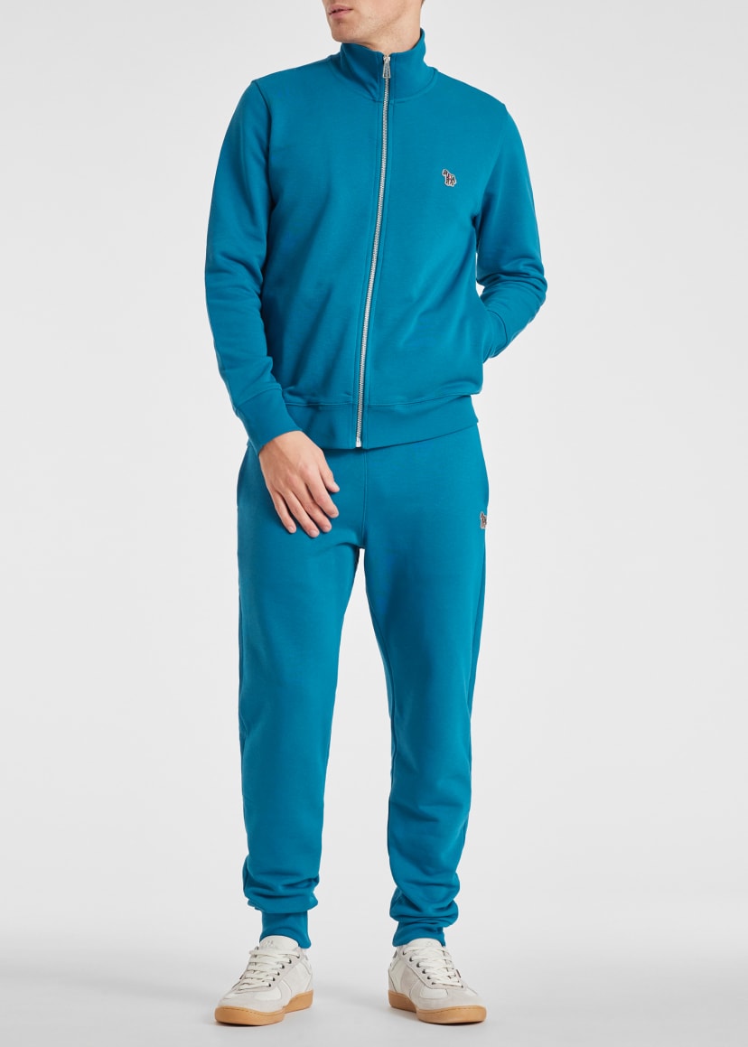 Men's Teal Blue Zebra Logo Organic Cotton Zip Sweatshirt