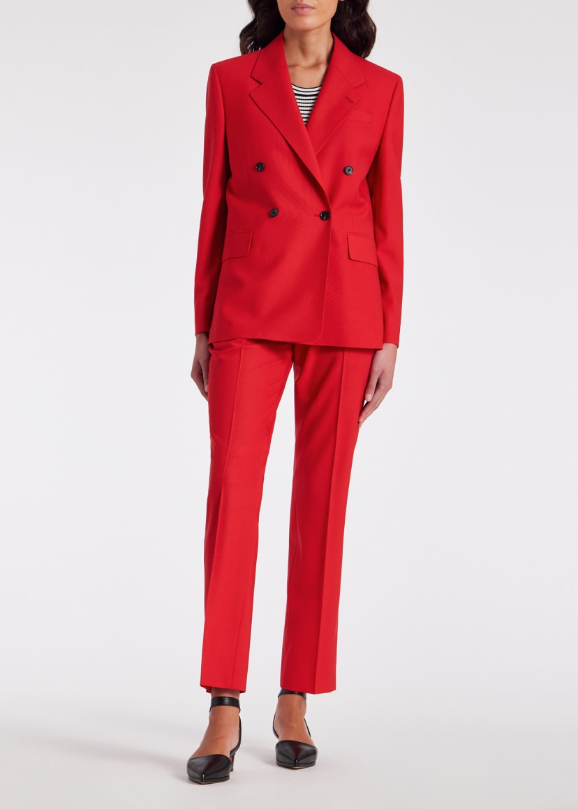 Model View - Women's Red Wool Slim-Fit Trousers Paul Smith