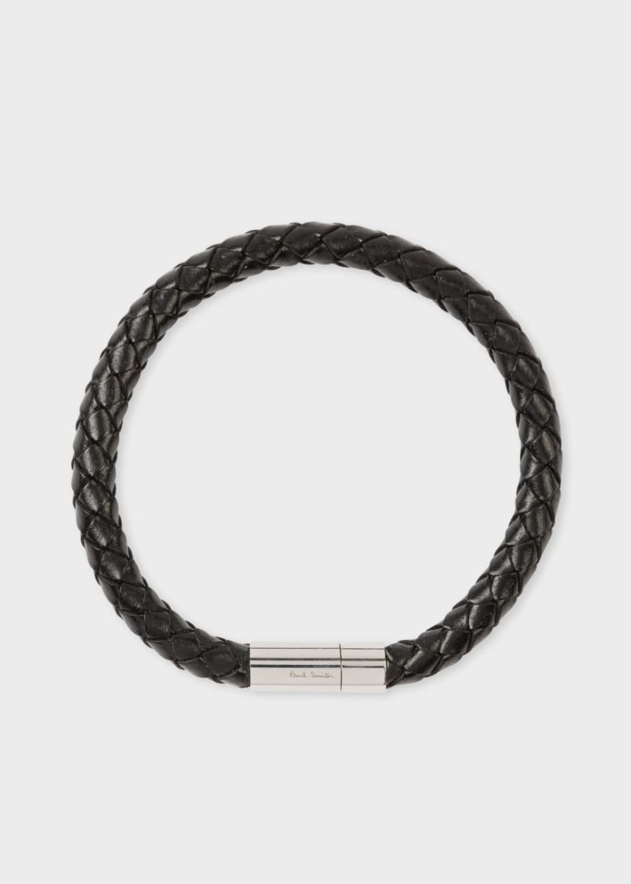 Front View - Black Woven Leather Bracelet Paul Smith