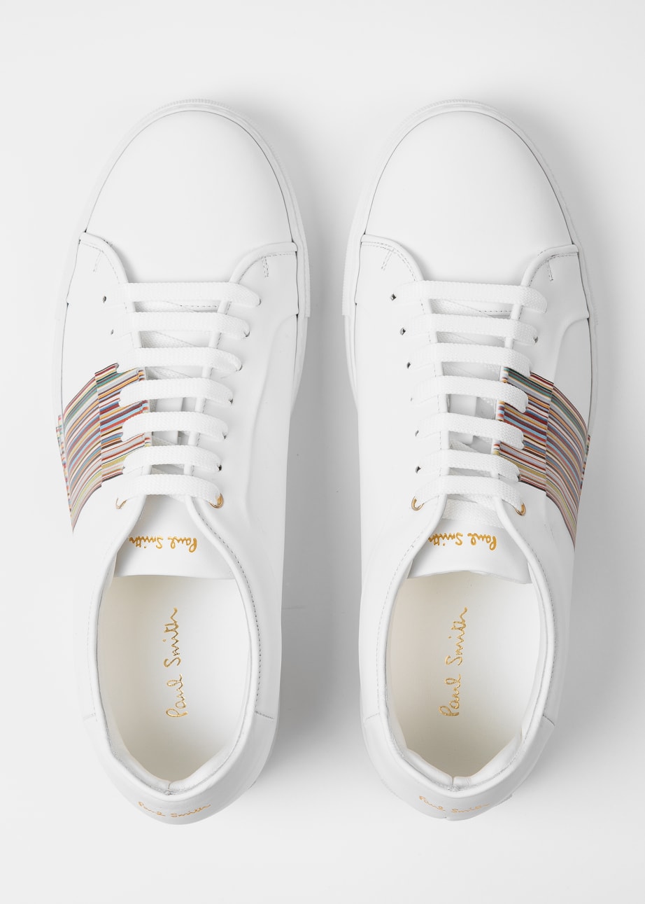White Leather 'Basso' Trainers With 'Signature Stripe' Panel overhead