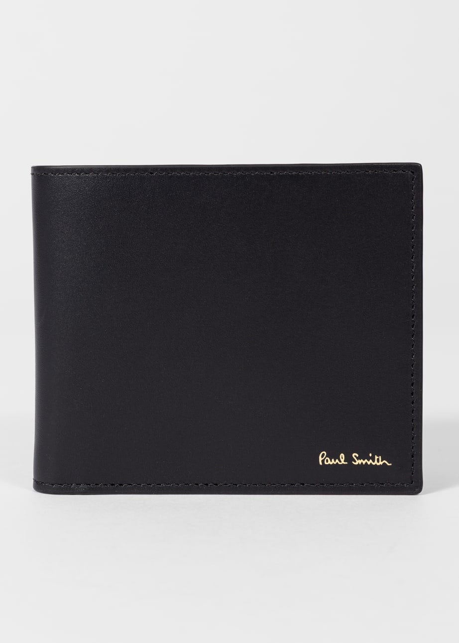 Front View - Black Leather 'Signature Stripe' Interior Billfold Wallet Paul Smith