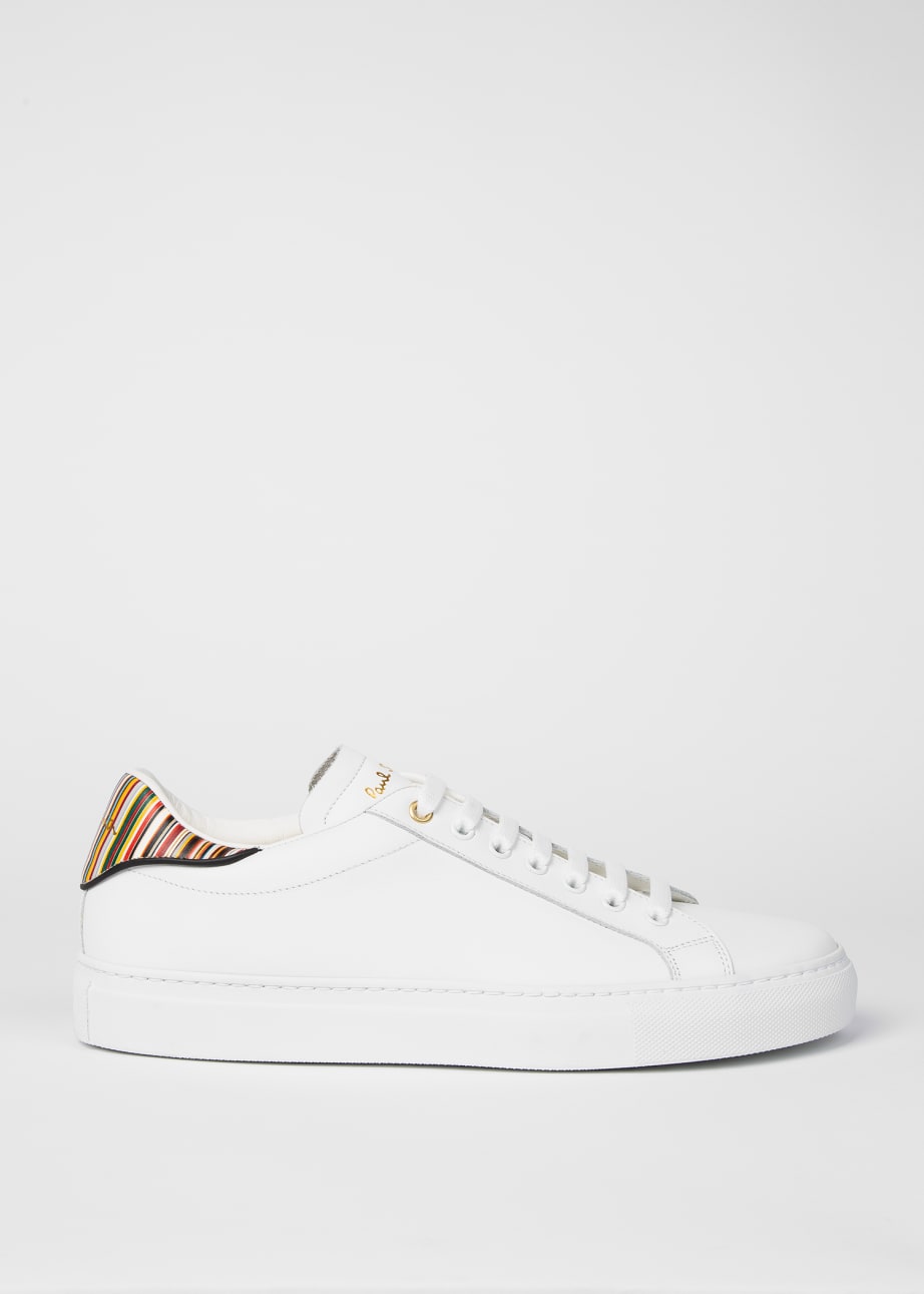 Detail View - White Leather 'Beck' Trainers With 'Signature Stripe' Paul Smith