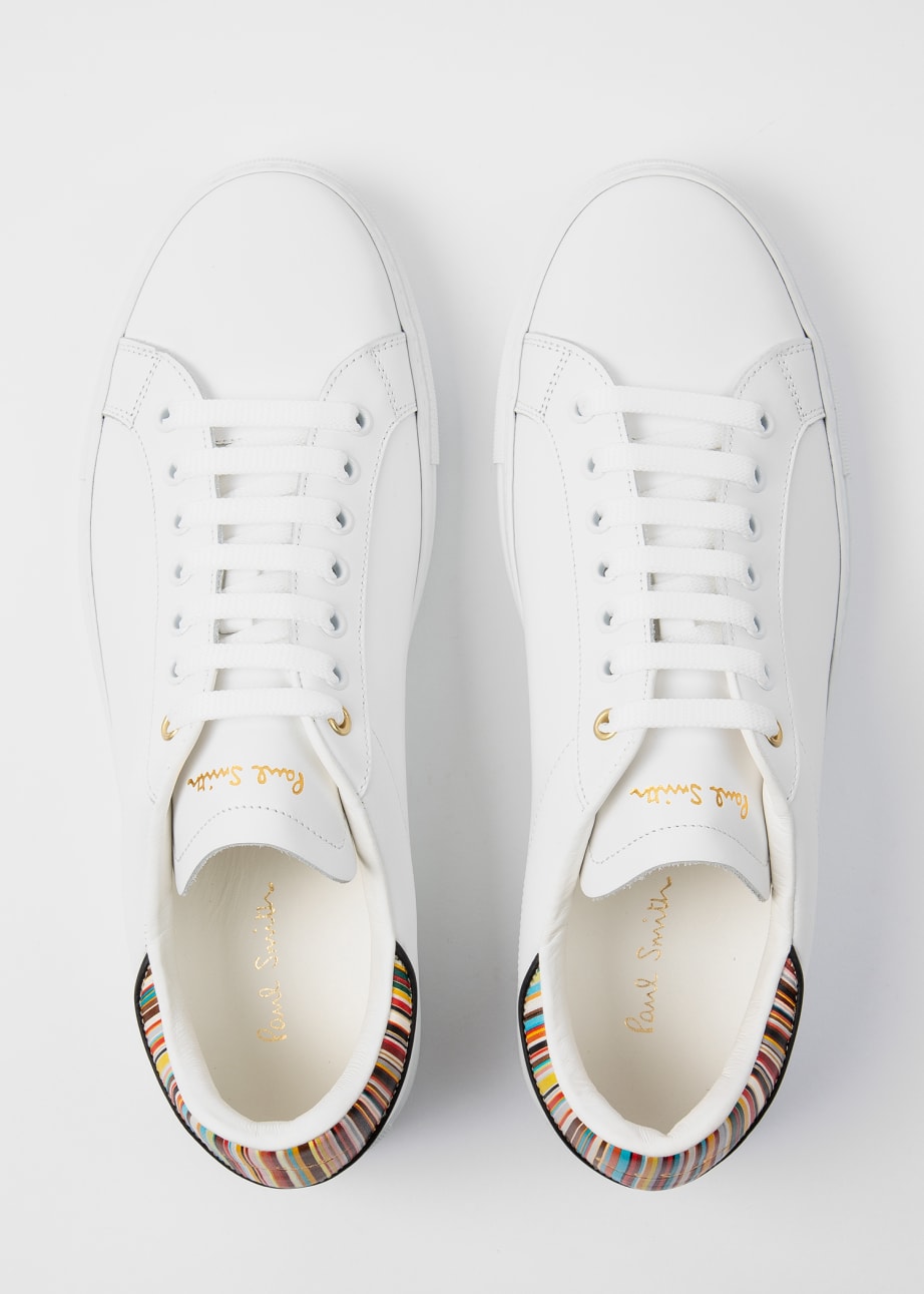 White Leather Beck Trainers With Signature Stripe Heel Panels
