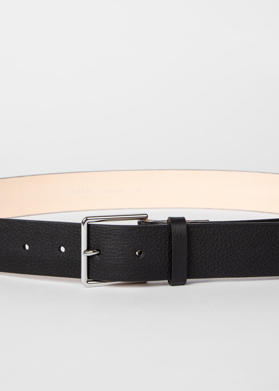 Product View - Black Grained Leather 'Signature Stripe' Belt by Paul Smith