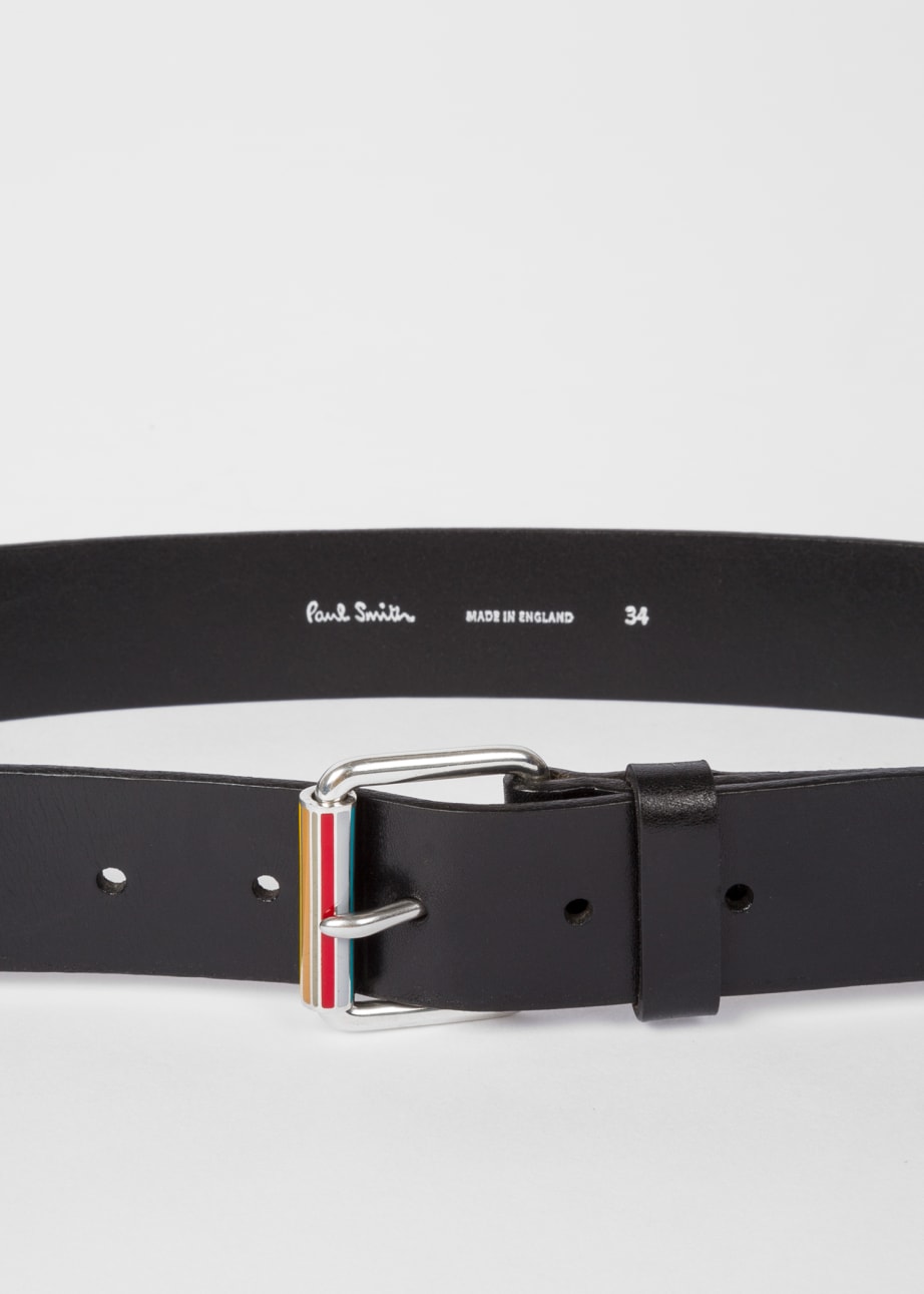 Detail View - Black Leather Belt With 'Signature Stripe' Roller Paul Smith