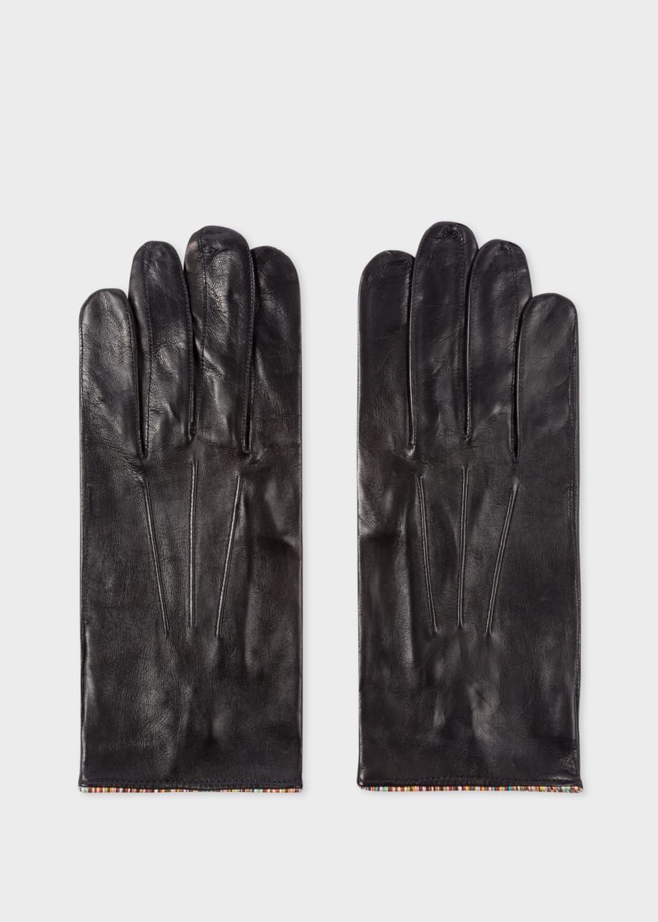 Men's Black Leather Gloves With 'Signature Stripe' Piping