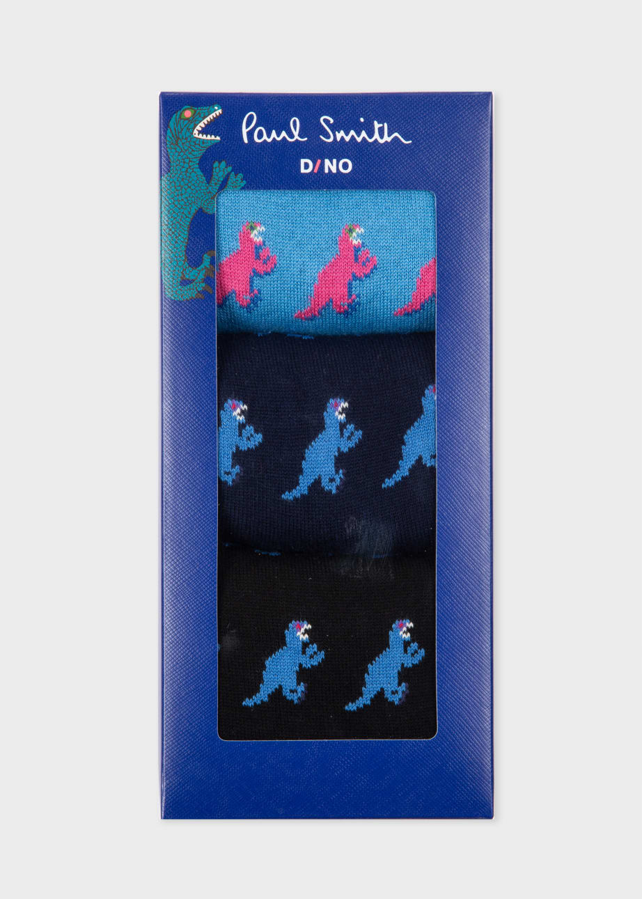 Pair View - Multi-Coloured 'Dino' Socks Three Pack Paul Smith
