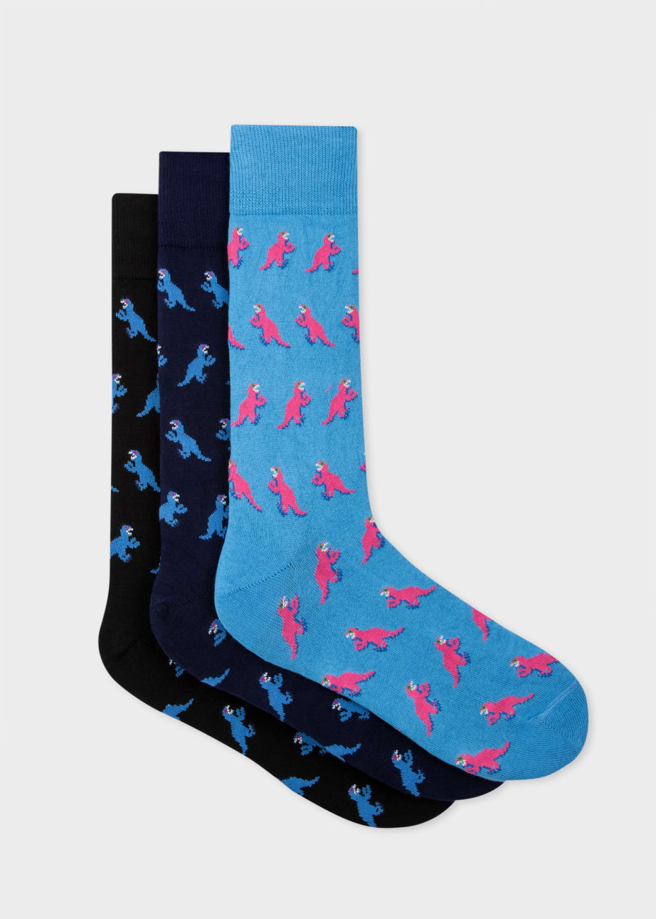 Pair View - Multi-Coloured 'Dino' Socks Three Pack Paul Smith