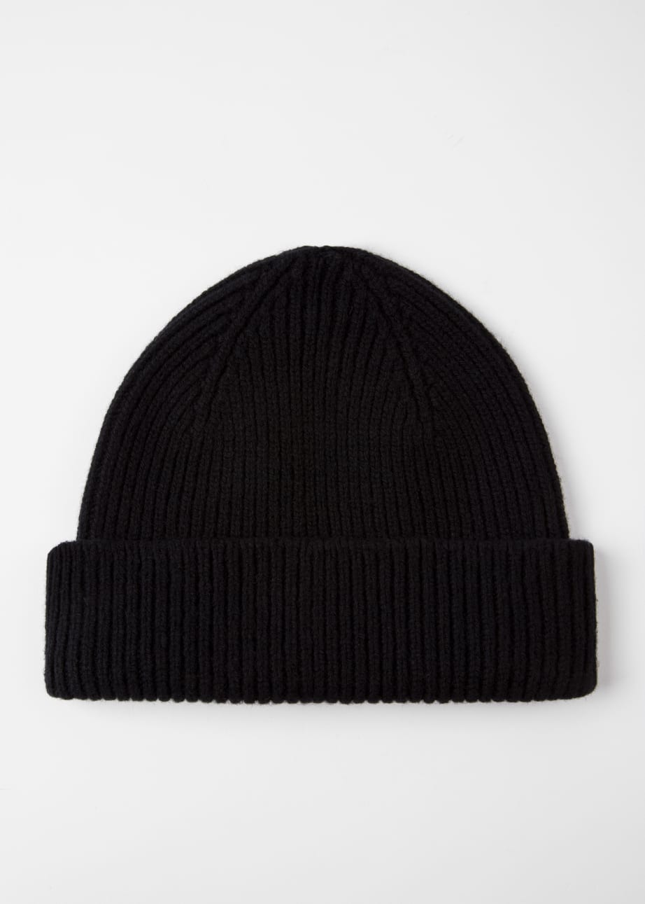 Back View - Black Cashmere-Blend Beanie Hat Paul Smith