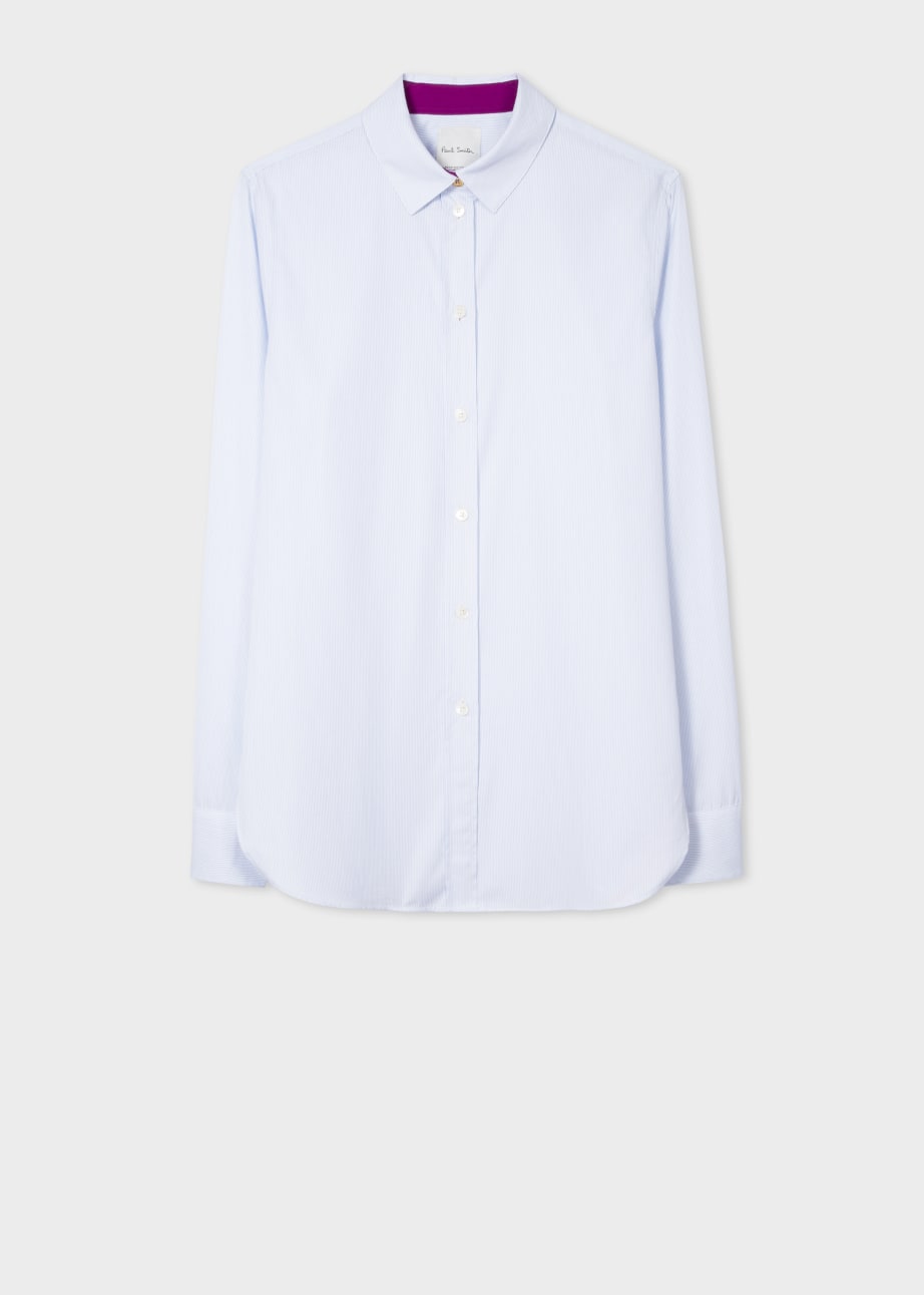 Women's Slim-Fit Light Blue Pinstripe Cotton Shirt