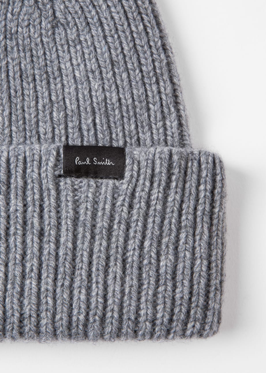 Men s Grey Cashmere Blend Ribbed Beanie Hat