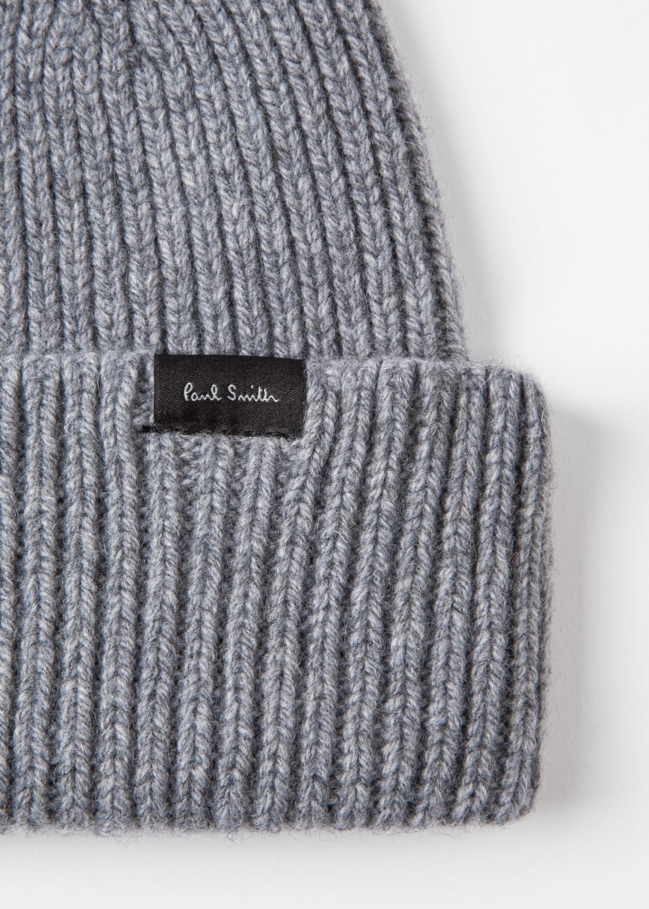 Detail View - Grey Cashmere-Blend Ribbed Beanie Hat Paul Smith