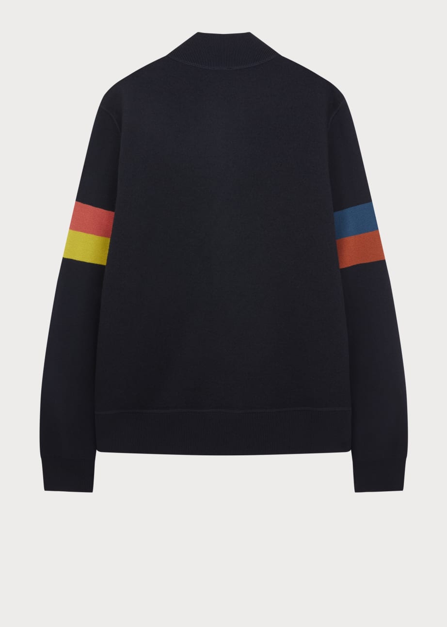 Men's Navy Wool Bomber Jacket With 'Artist Stripe' Sleeves