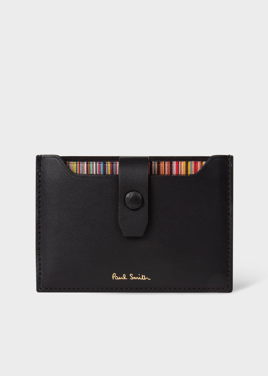 Product View - Black Leather Credit Hard Holder With 'Signature Stripe' Pull Out by Paul Smith