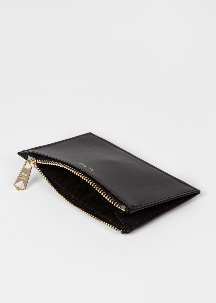 Black 'Signature Stripe' Leather Zip Pouch