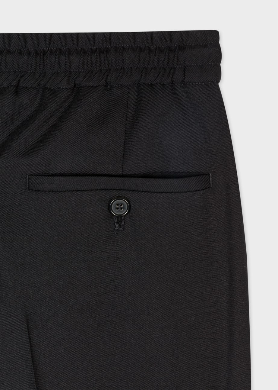 Men's Black Drawstring-Waist Wool Travel Pants