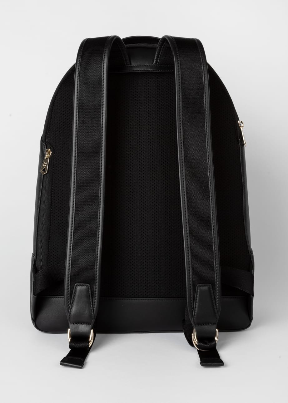 Back View - Black Leather 'Signature Stripe' Backpack Paul Smith