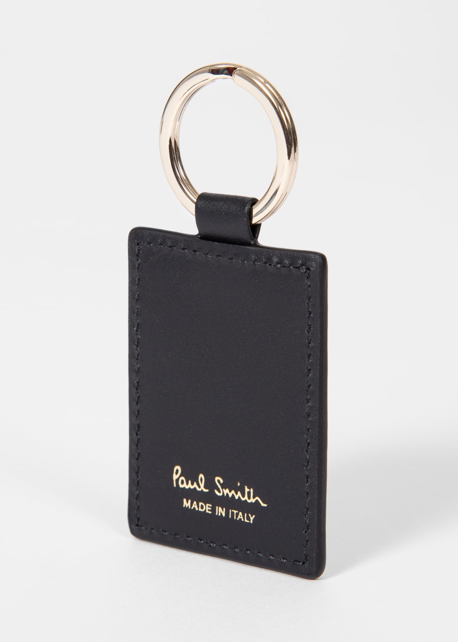 Side View - Black Calf Leather 'Signature Stripe' Keyring Paul Smith