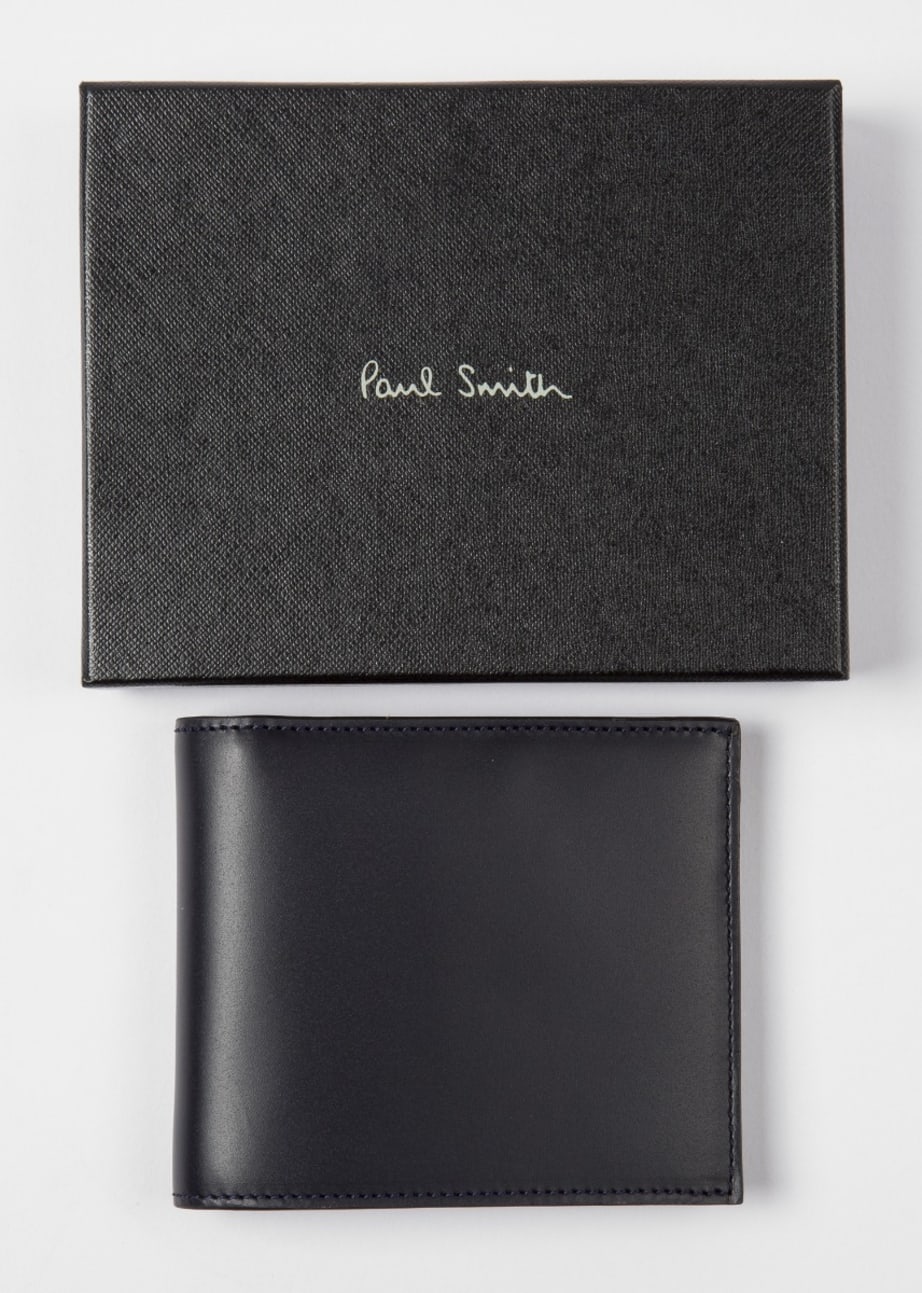 Front View - Navy Leather Monogrammed Billfold Wallet Paul Smith