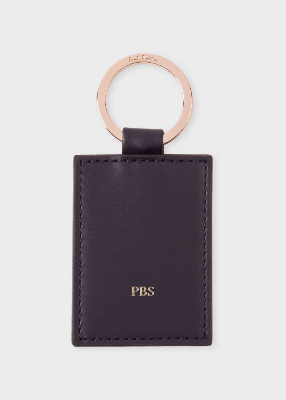 Front View - Navy Leather Monogrammed Credit Card Holder Paul Smith