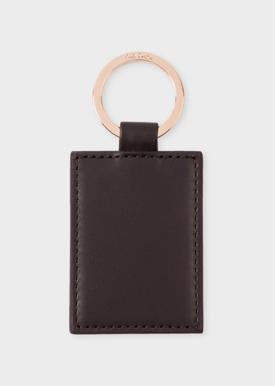 Front View - Black Calf Leather Monogrammed Keyring Paul Smith