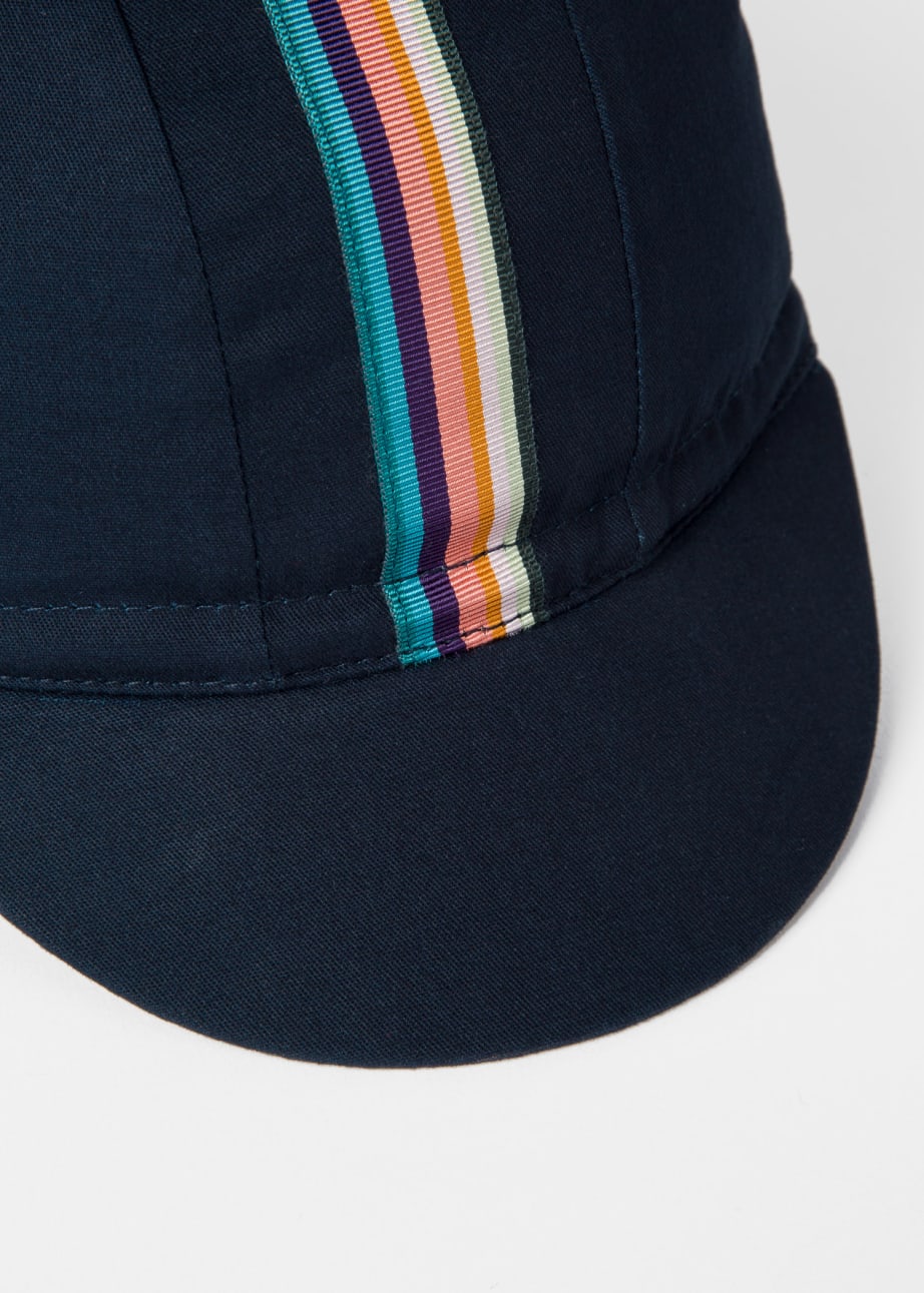 Detail View - Navy Cycling Cap With 'Artist Stripe' Webbing Paul Smith