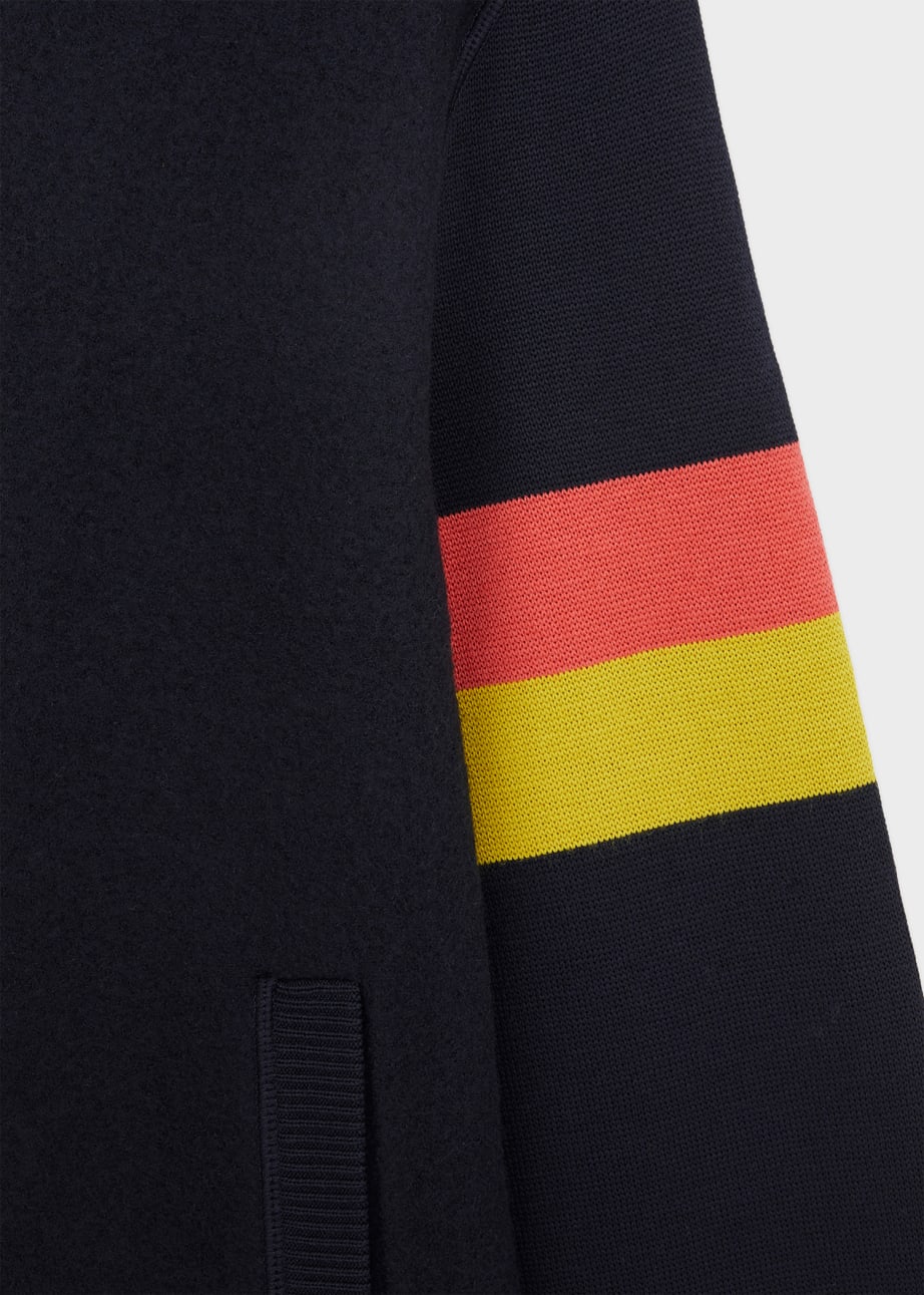 Men's Navy Wool Bomber Jacket With 'Artist Stripe' Sleeves