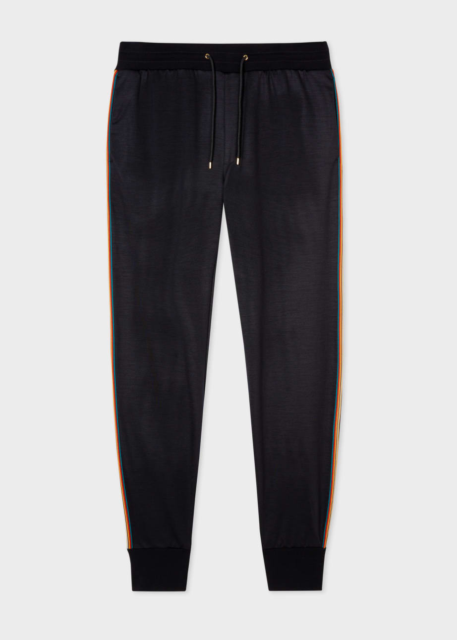 Front View - Tapered-Fit Navy Washable Wool 'Signature Stripe' Sweatpants Paul Smith