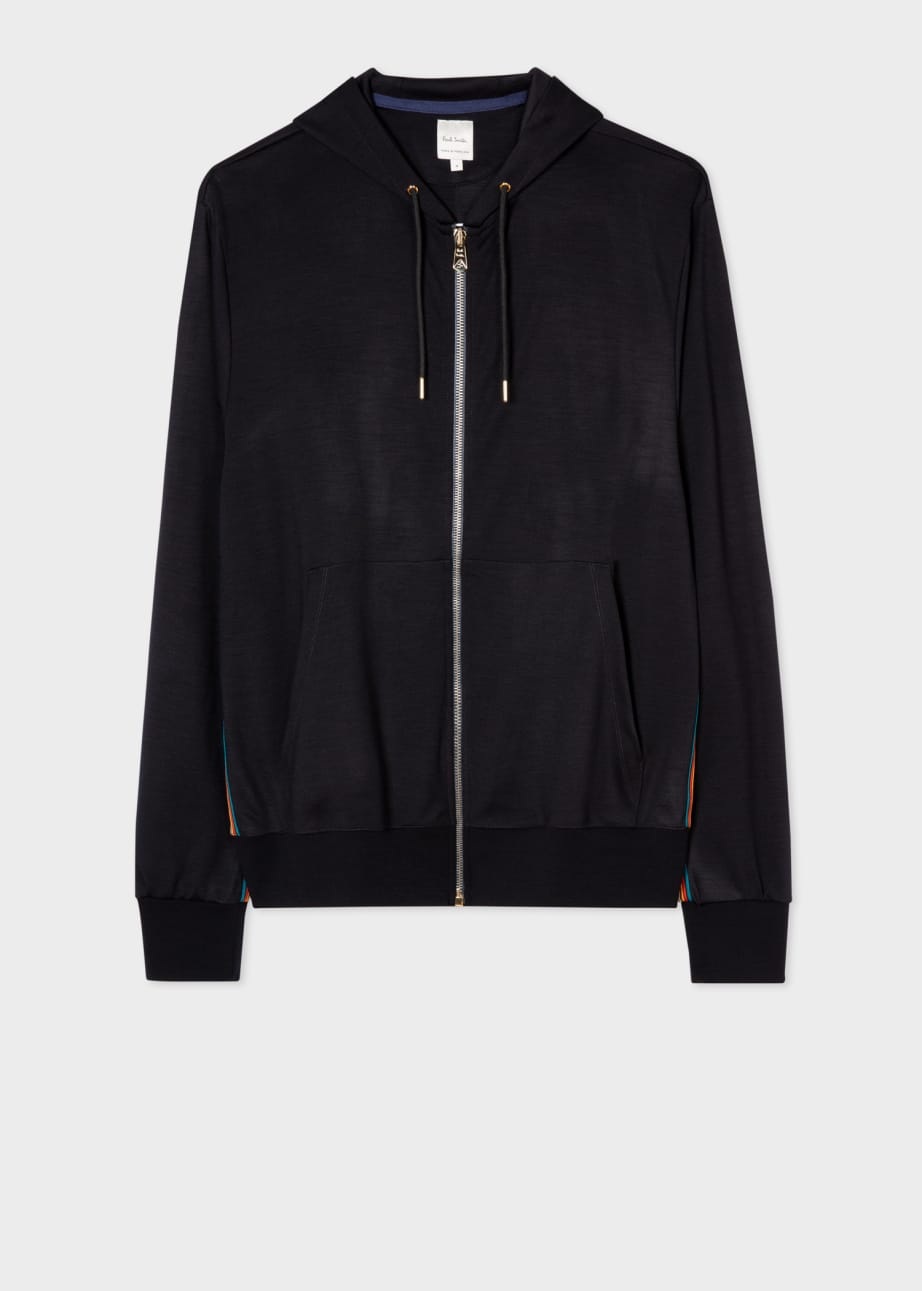 Men s Navy Zip Front Washable Wool Signature Stripe Hoodie