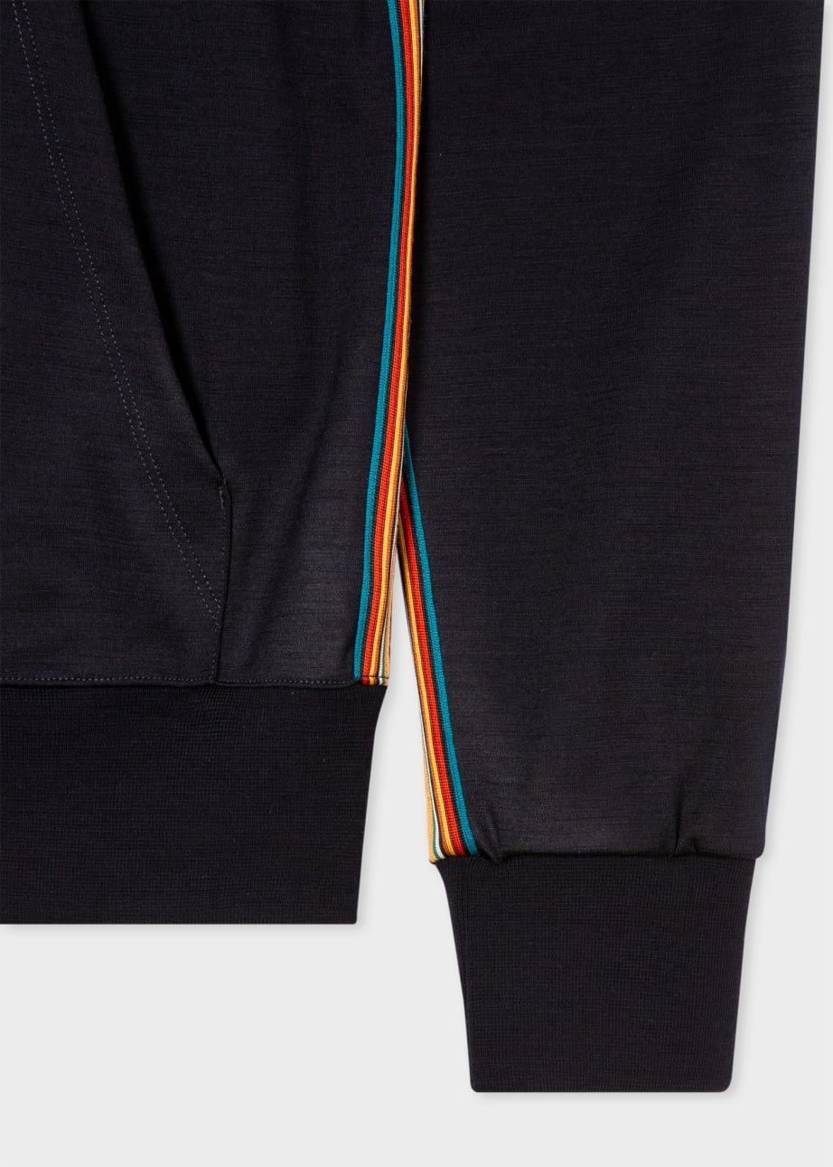 Detail View - Navy Zip-Front Washable Wool 'Signature Stripe' Hoodie Paul Smith