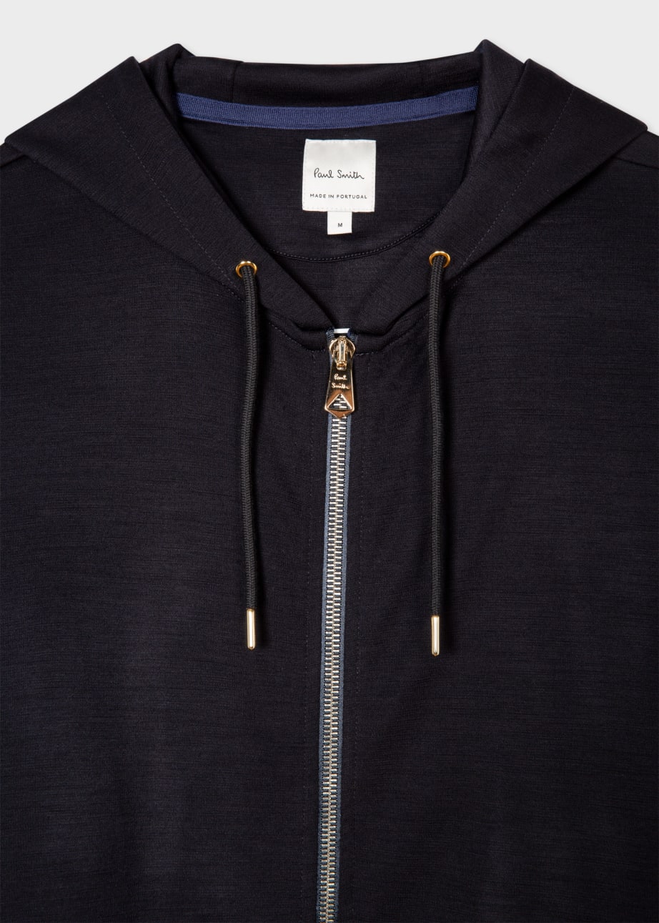 Detail View - Navy Zip-Front Washable Wool 'Signature Stripe' Hoodie Paul Smith