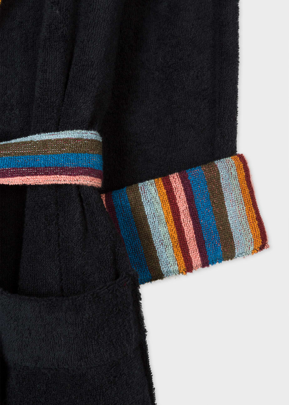 Detail View - Black 'Artist Stripe' Towelling Dressing Gown Paul Smith