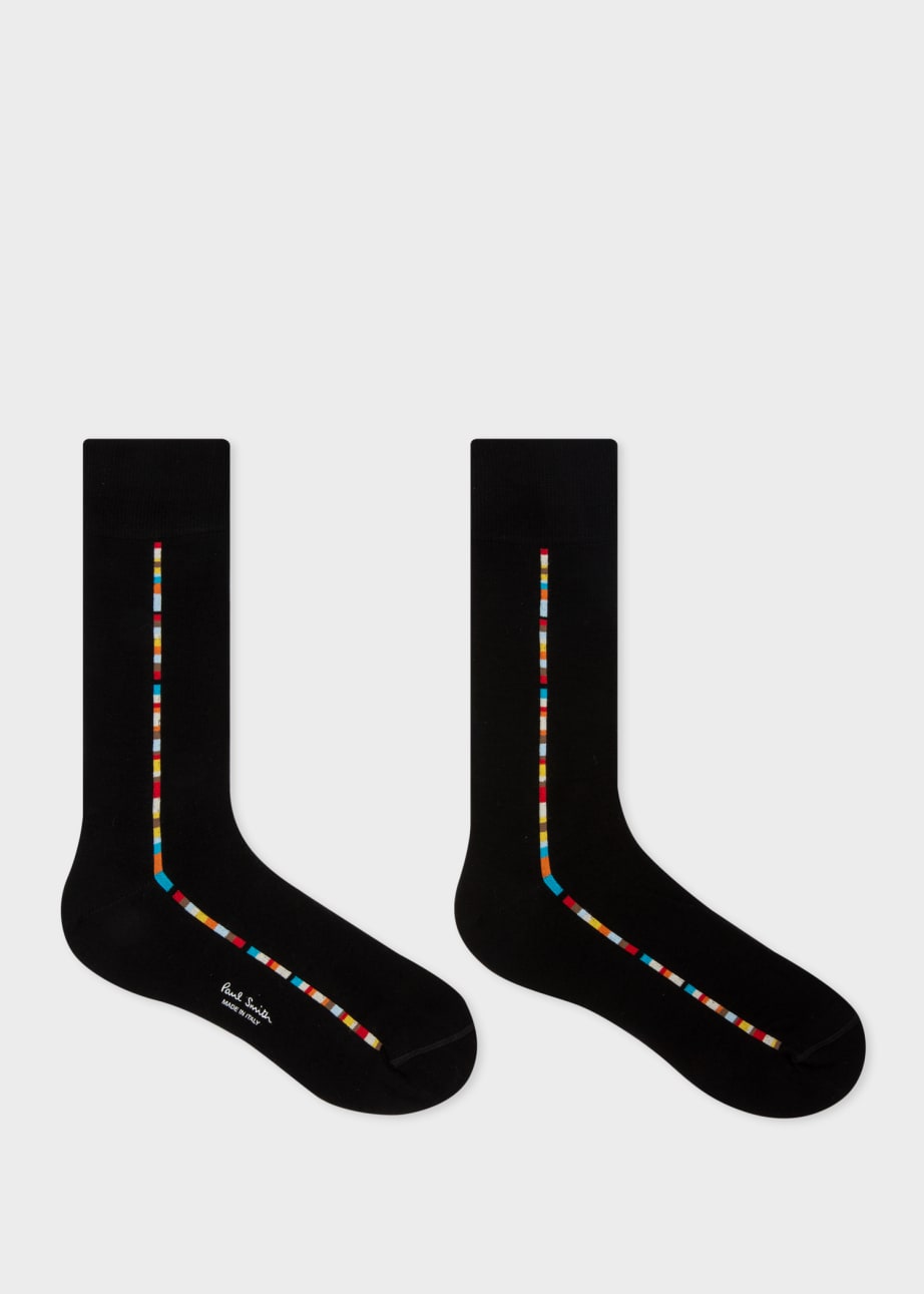 Pair View - Black 'Signature Stripe' Central Trim Socks Paul Smith 
