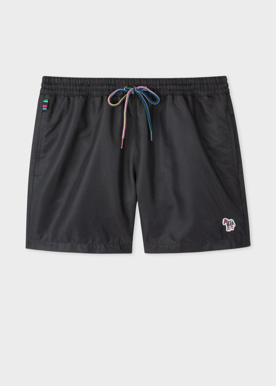 Front View - Black 'Zebra' Logo Swim Shorts Paul Smith