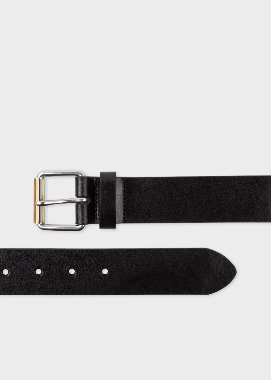 Men's Black Leather Belt With 'Signature Stripe' Roller Men's Black Leather Belt With 'Signature Stripe' Roller