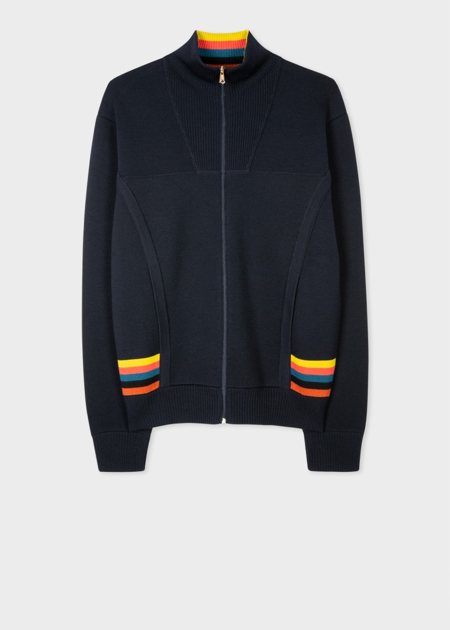 Men s Navy Wool Artist Stripe Bomber Jacket