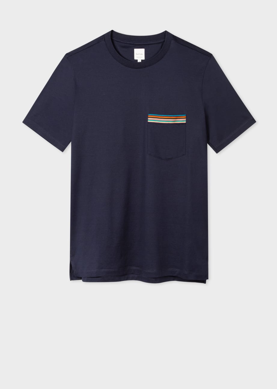 高質で安価 Men's Navy T-Shirt Pocket Stripe' 'Signature Tシャツ(半袖+袖なし)