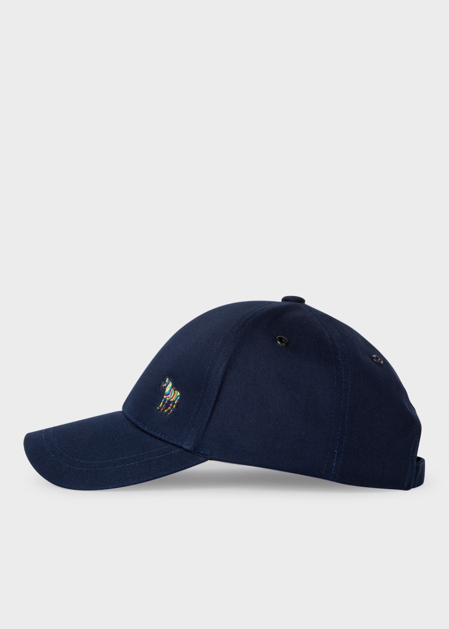 Side View - Navy Cotton Zebra Logo Baseball Cap Paul Smith