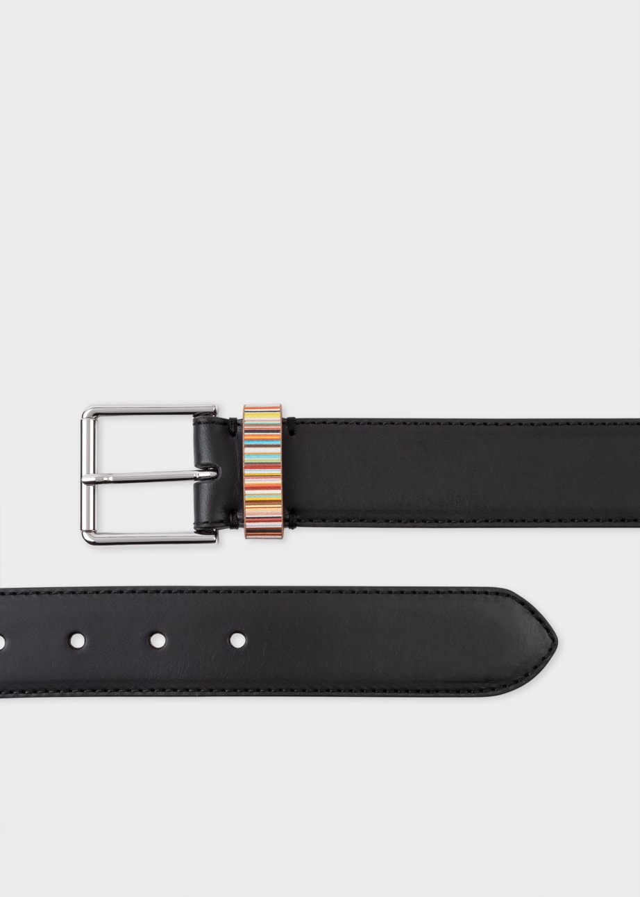 Product View - Black Leather Belt With 'Signature Stripe' Keeper by Paul Smith