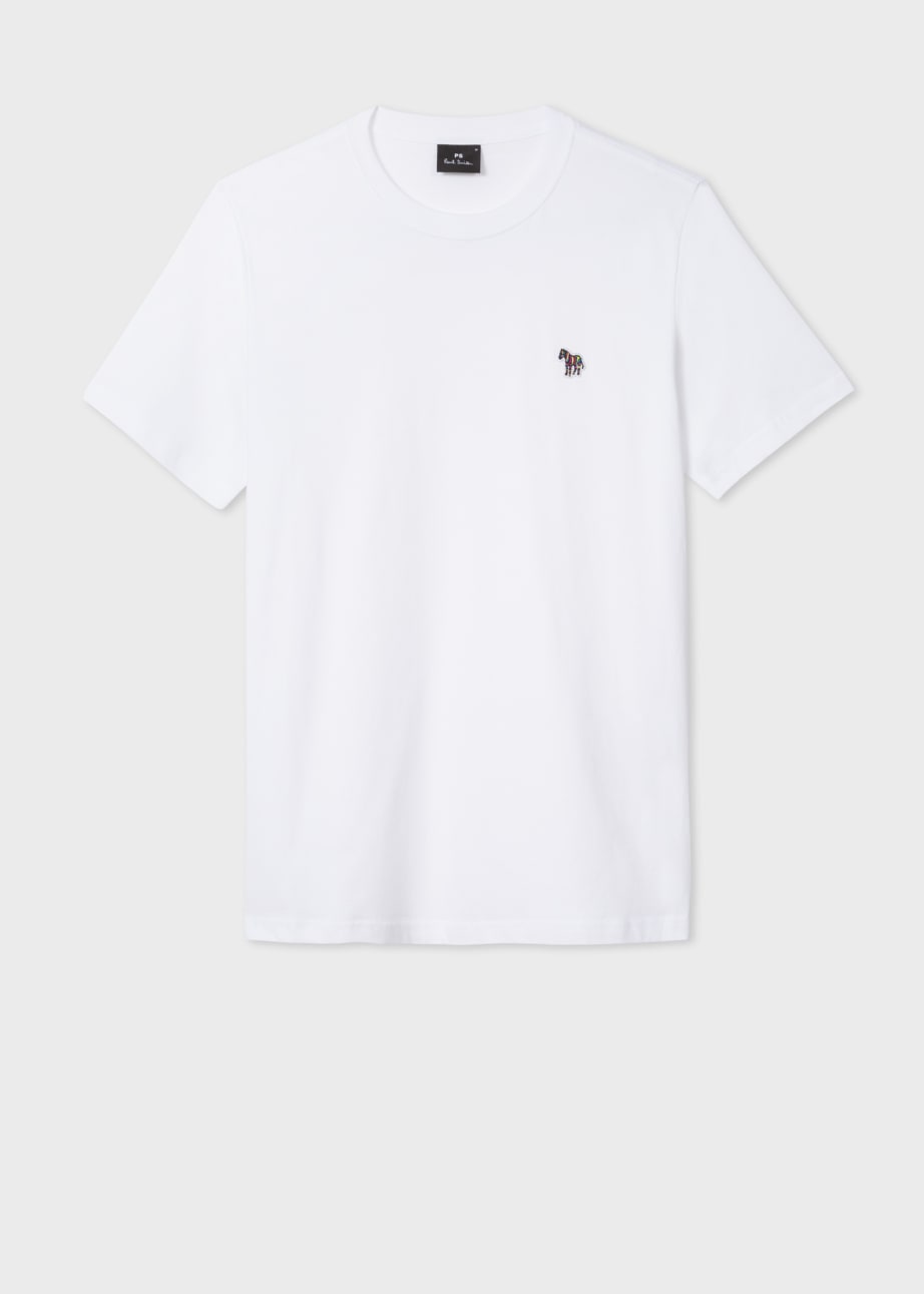 Front Flat View - White Cotton Zebra Logo T-Shirt Paul Smith