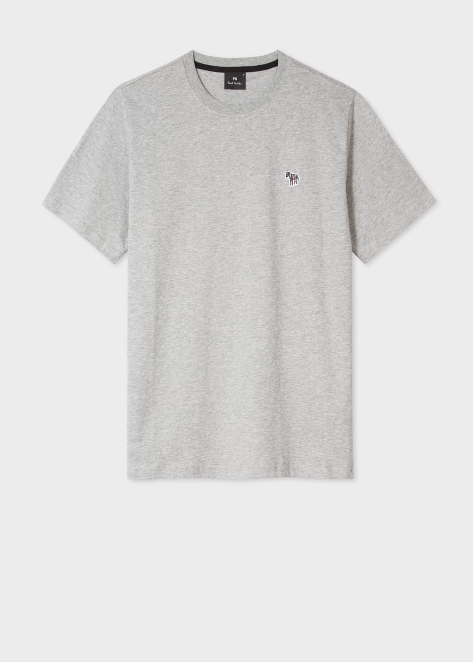 Front Flat View - Grey Marl Cotton Zebra Logo T-Shirt Paul Smith