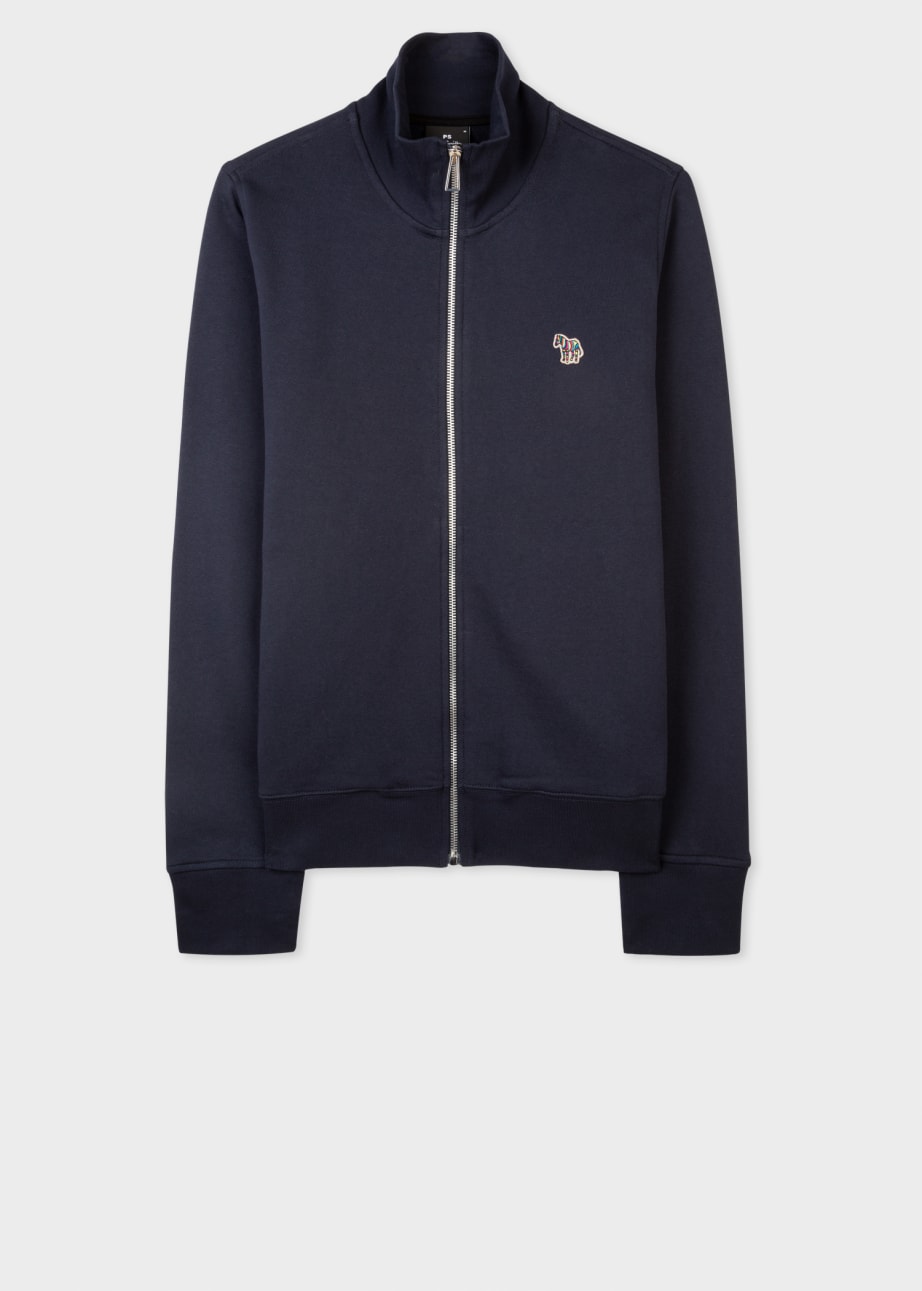 Front View - Navy Cotton Zebra Logo Zip Sweatshirt Paul Smith