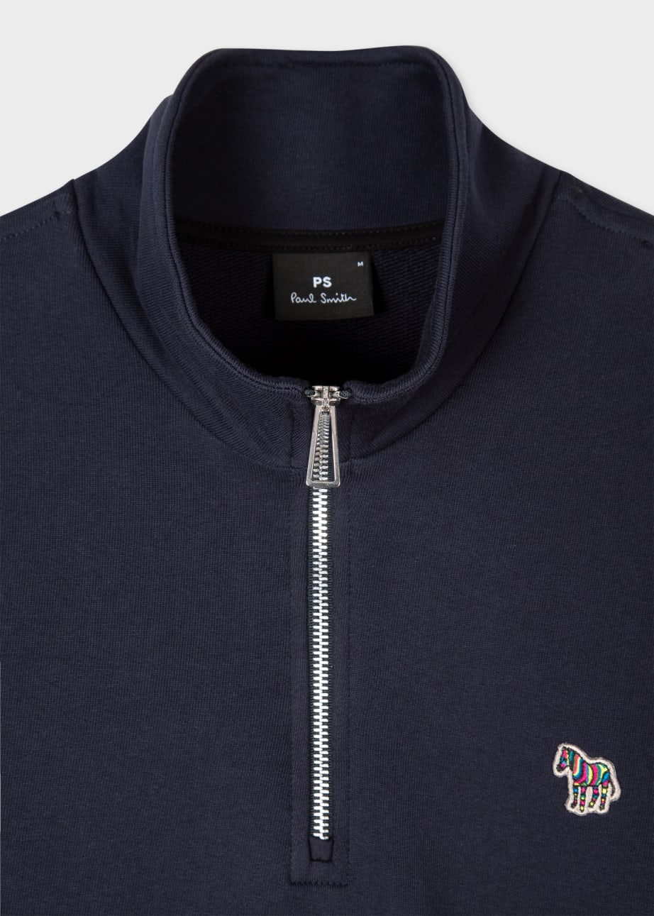 Detail View - Navy Cotton Zebra Logo Zip-Neck Sweatshirt Paul Smith