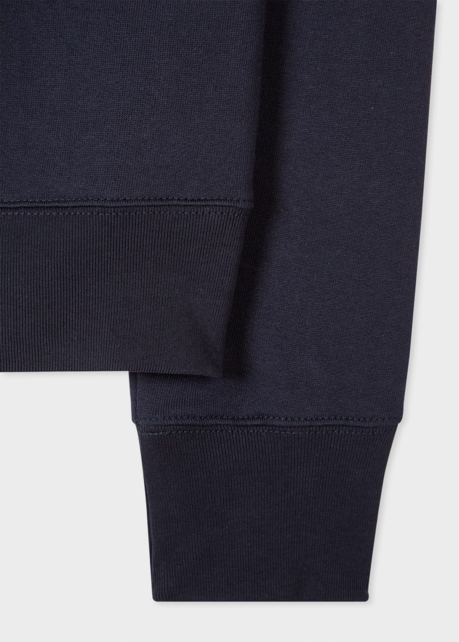 Men's Navy Cotton Zebra Logo Zip-Neck Sweatshirt