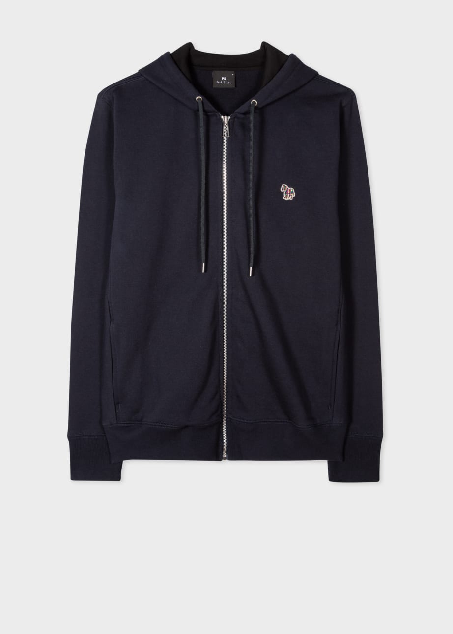 Dark Navy Cotton Zip-Front Zebra Logo Hoodie