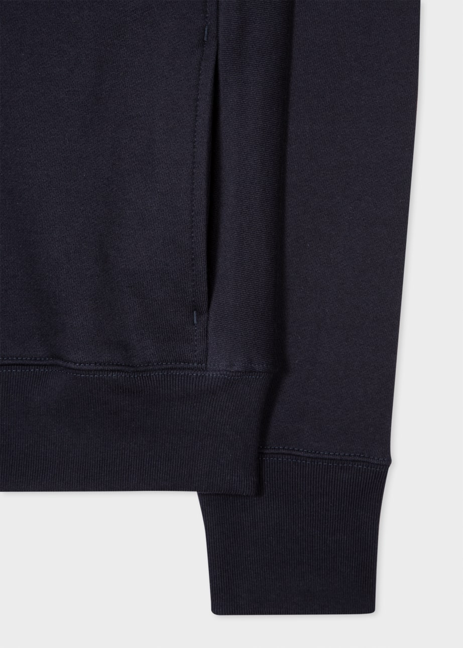 Detail View - Dark Navy Cotton Zip-Front Zebra Logo Hoodie Paul Smith