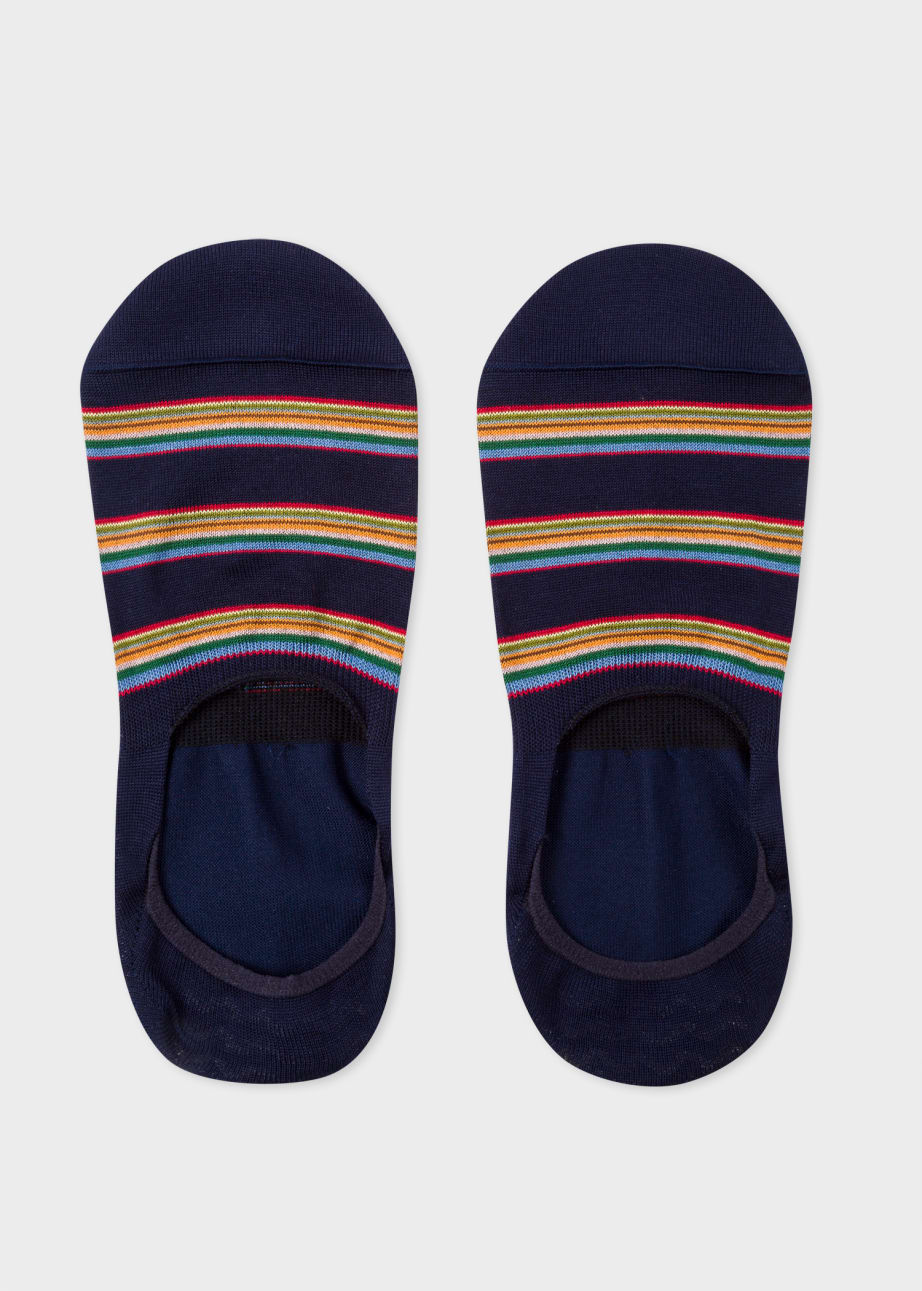 Pair View - Navy Multicolour Block Stripe Loafer Socks Paul Smith
